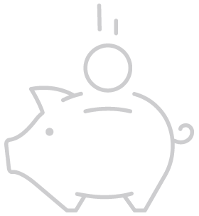 Outline illustration of piggy bank with coin dropping into slot.